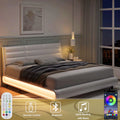 White Queen Size Upholstered Bed Frame with Adjustable Headboard O7987