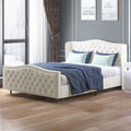 King Size Bright White Button Tufted Velvet Upholstered Platform Bed Frame C8757