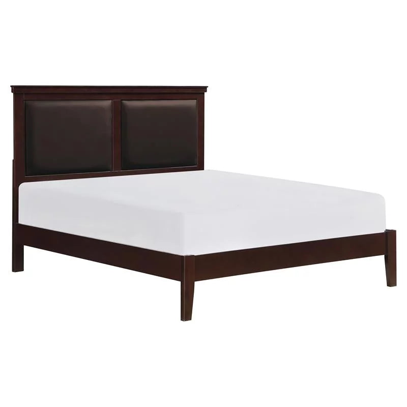 Cherry Wood and Faux Leather Full Bed B788081