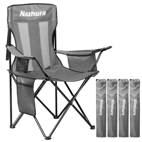 4 Pack Grey Folding Camping Chairs with Cooler Pouch J4045