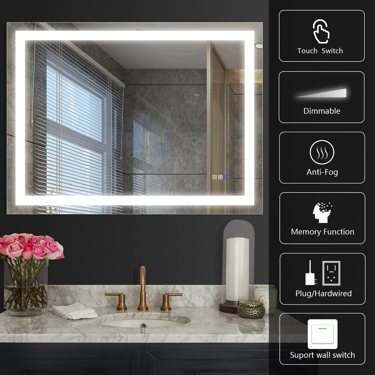 40×24 Inch LED Anti-Fog Dimmable Bathroom Mirror Y983