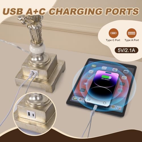 Touch Control Table Lamp Set of 2 with USB Ports and White Shade L622