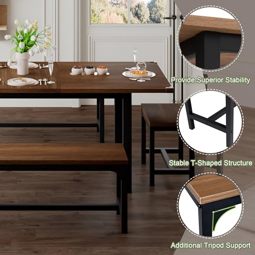5-Piece Extendable Wooden Dining Table Set with 2 Benches and 2 Stools K7802