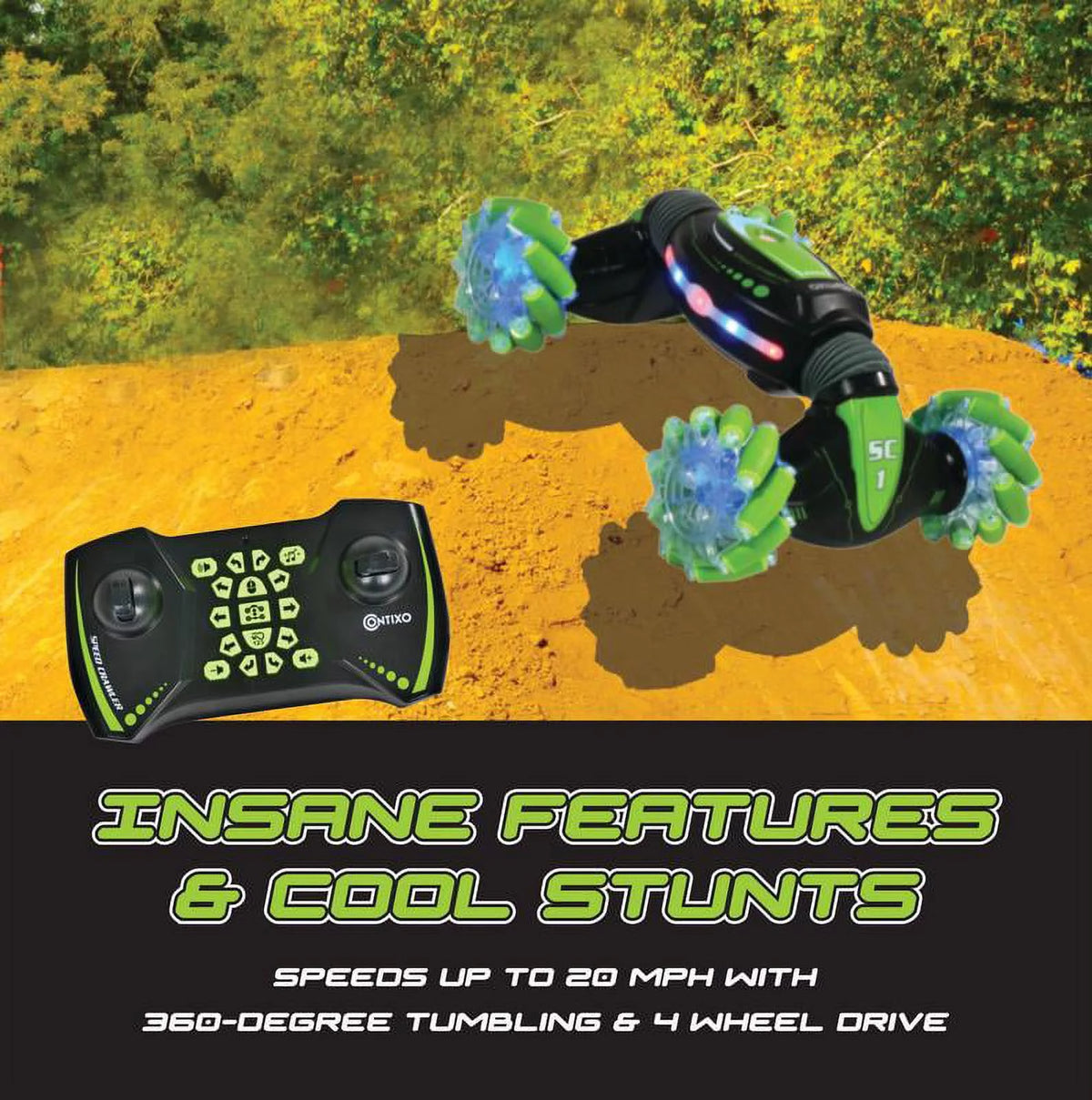 Gesture Sensing RC Stunt Car 4WD 2.4GHz Remote Control Green G39258