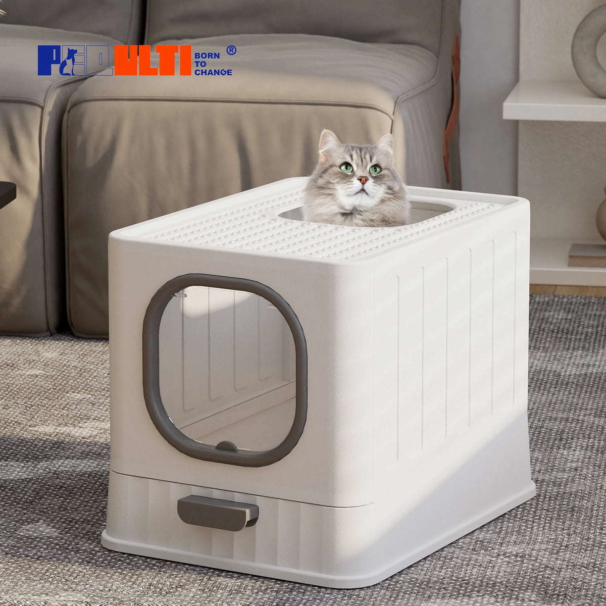 Enclosed Cat Litter Box Large Anti-Splashing Drawer Type Gray Q72088