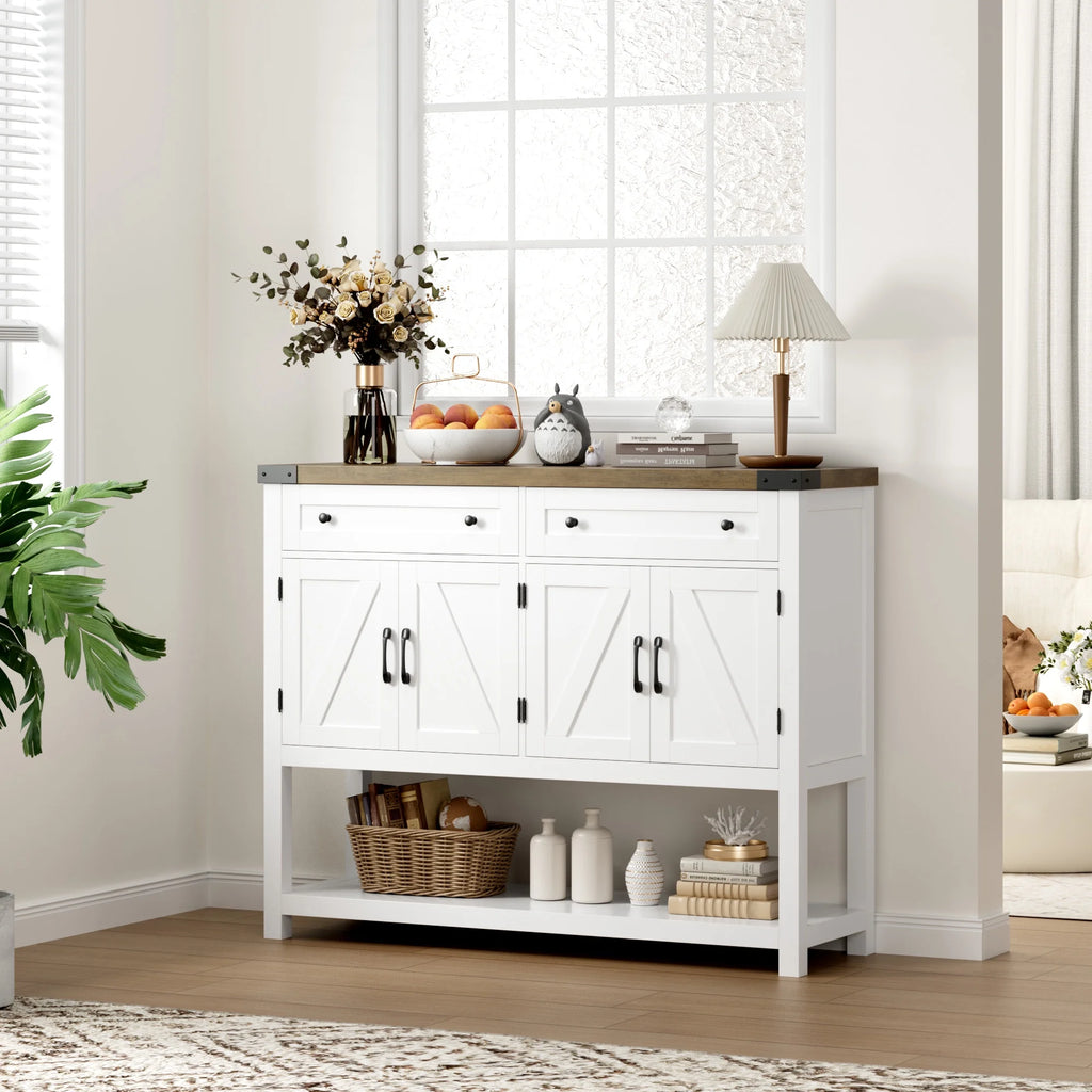 White 2 Drawer 4 Door Wood Console Table E8440