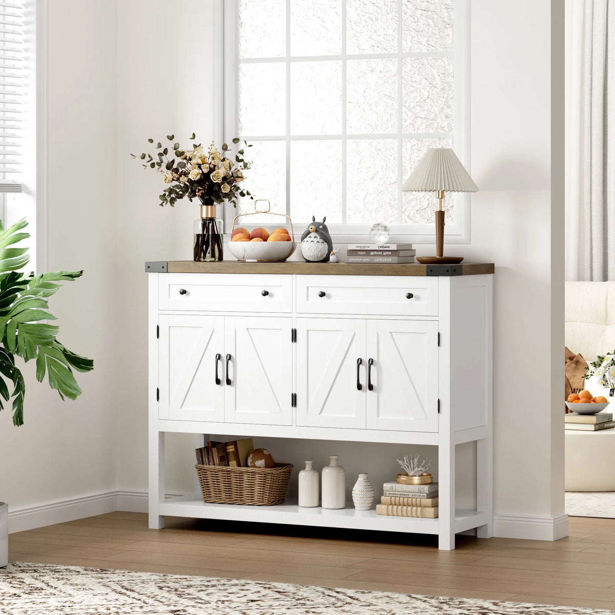 White 2 Drawer 4 Door Wood Console Table E8440