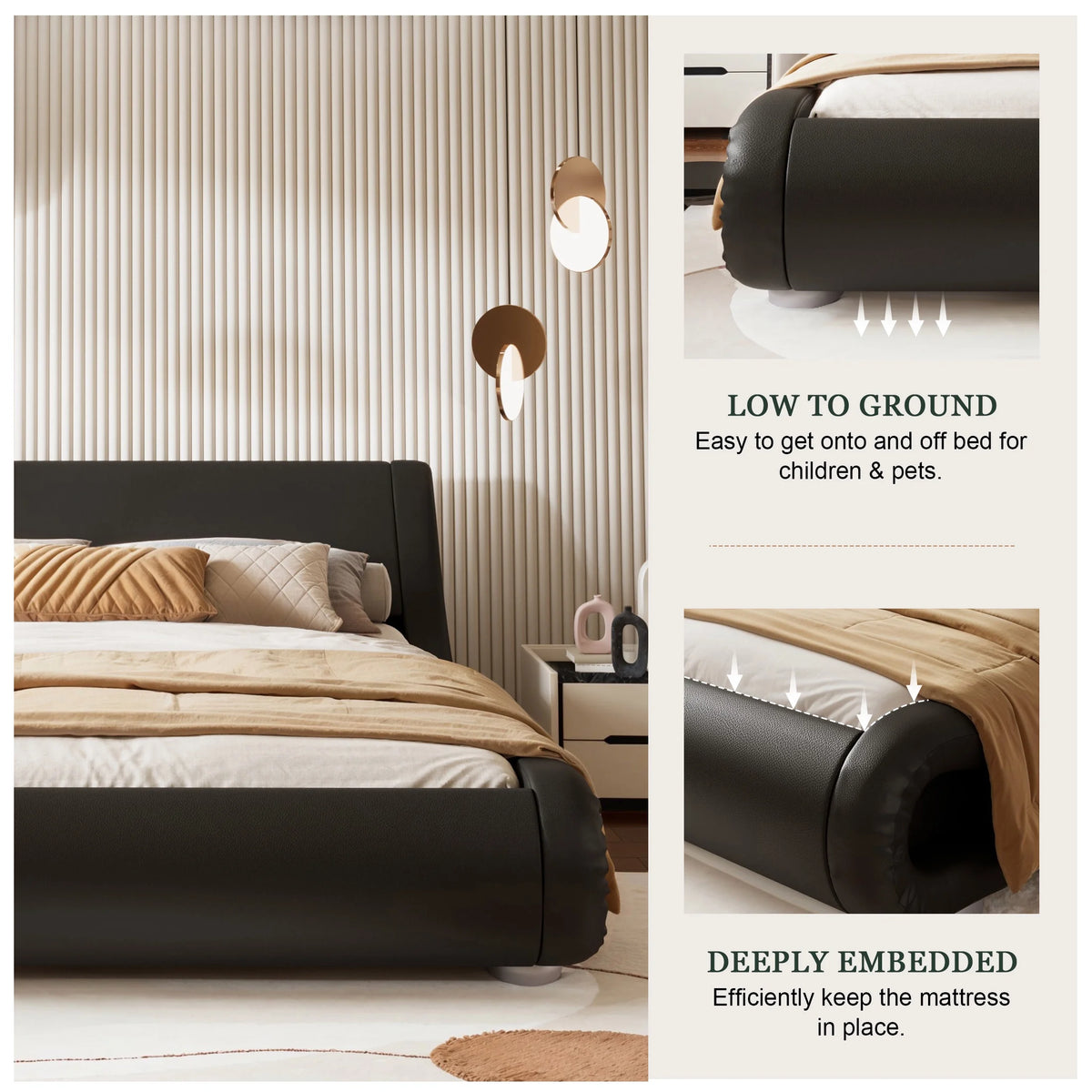 Full Size Grey Fabric Upholstered Platform Bed Frame Q2843