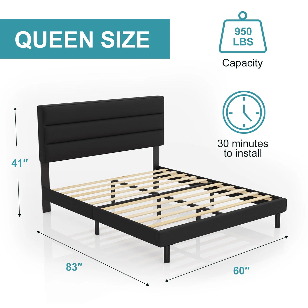 Queen Size Wingback Fabric Upholstered Bed Frame N192