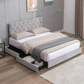 King Size Velvet Upholstered Platform Bed Frame with 4 Drawers I668050