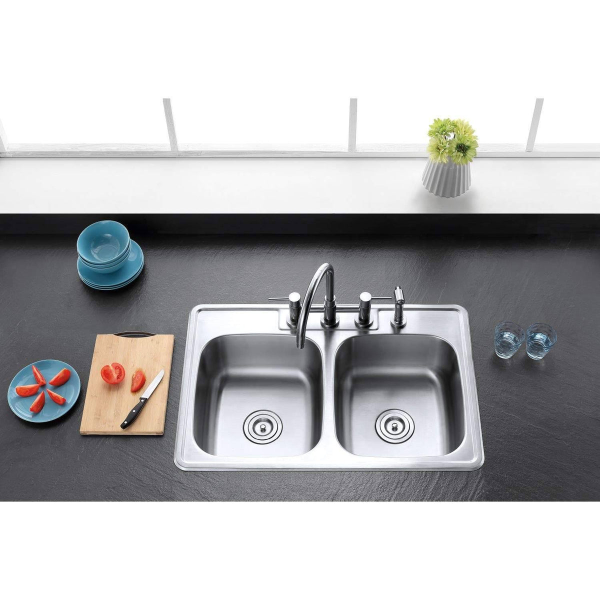 Brushed Nickel Double Bowl Kitchen Sink O181804