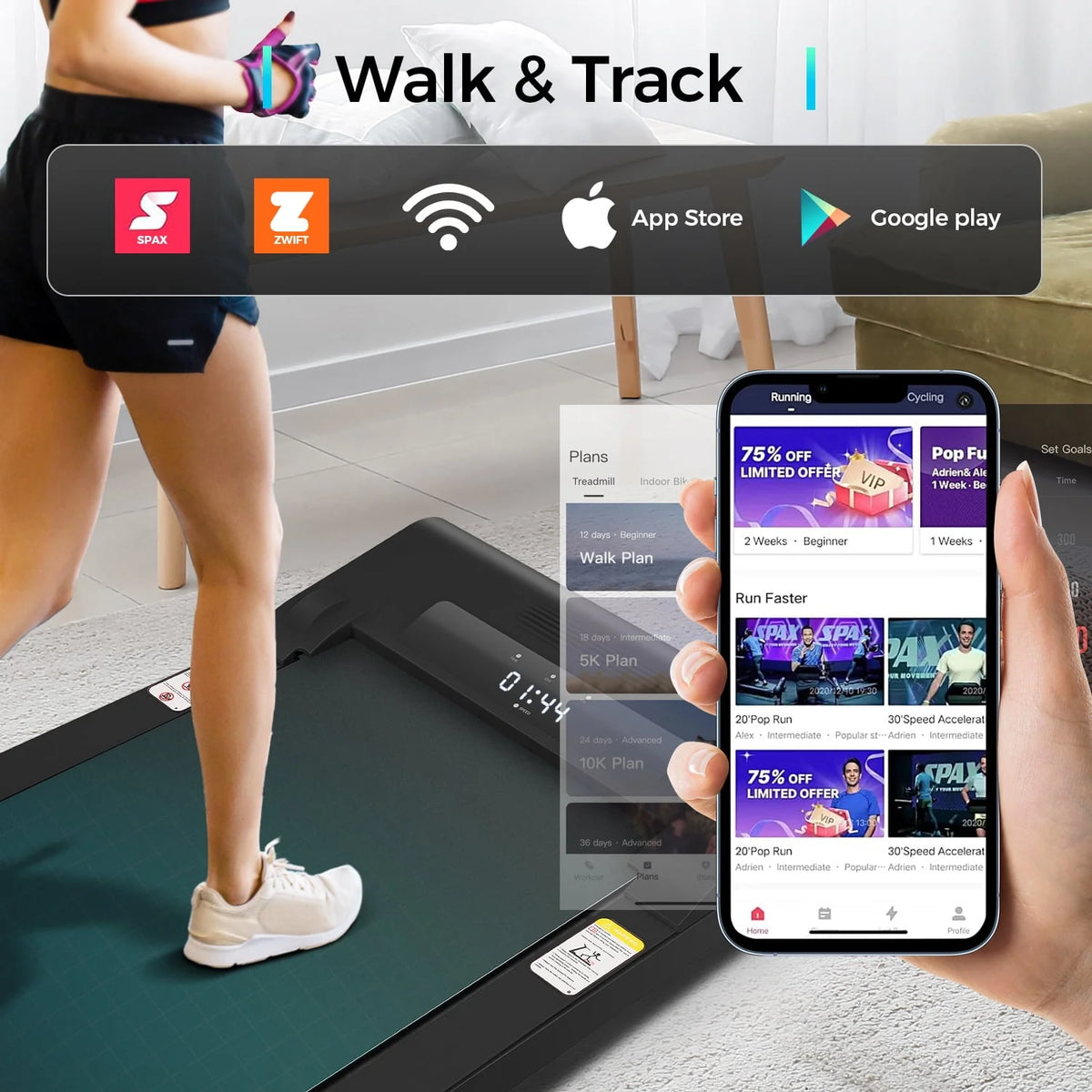 Walking Pad Treadmill 2.5HP Electric Jogging Running Machine U686135