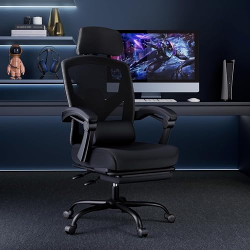 Grey High-Back Mesh Office Chair with Footrest P76344