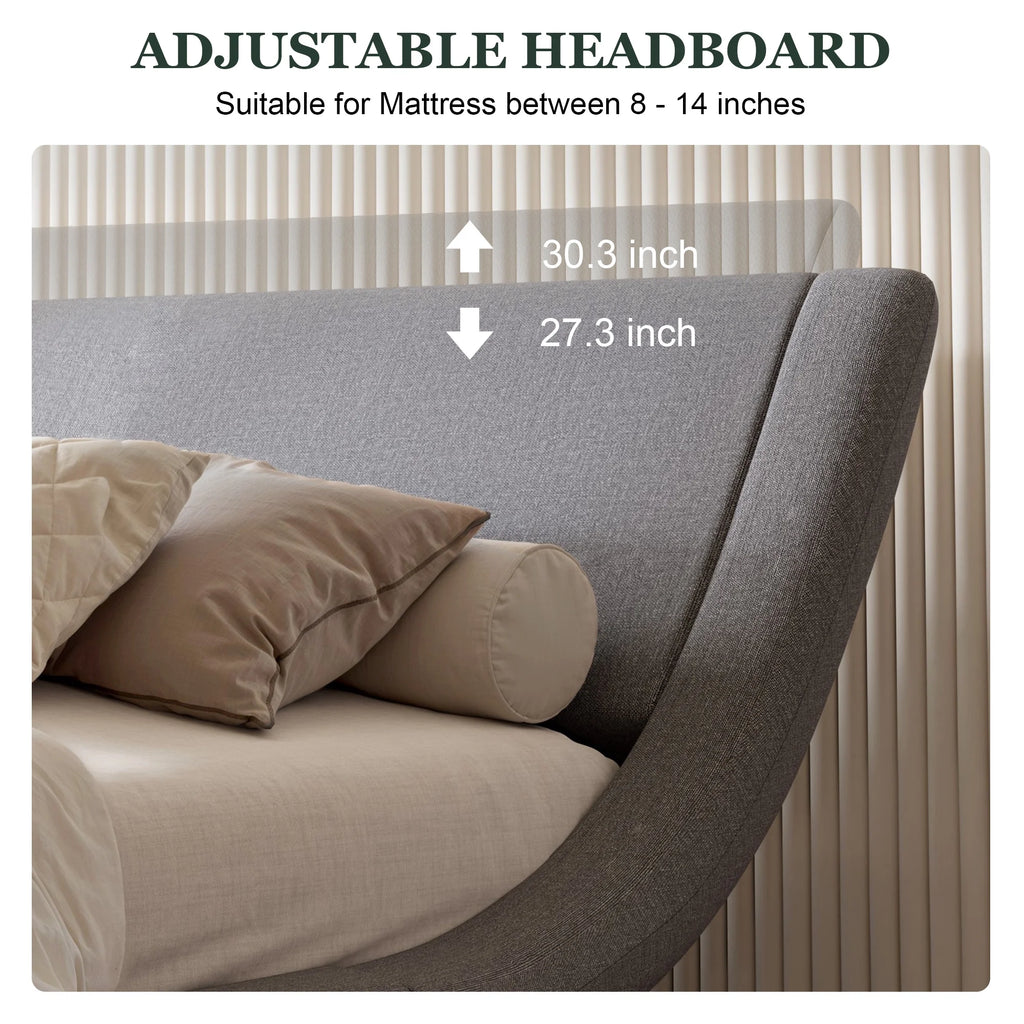 Full Size Grey Fabric Upholstered Platform Bed Frame Q2843