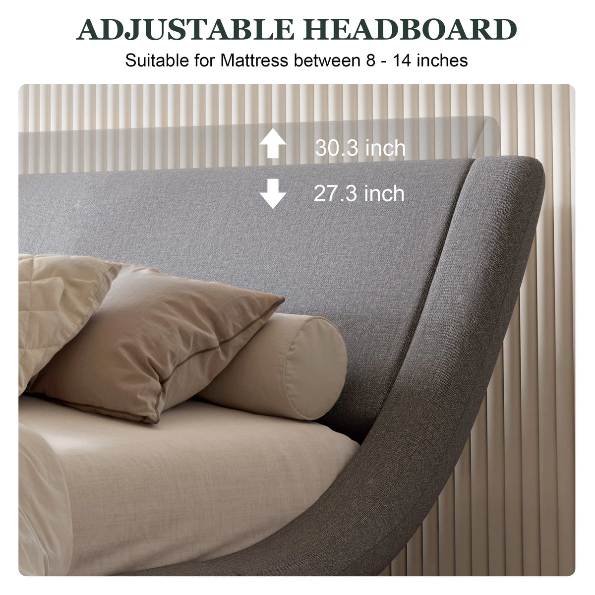 Full Size Grey Fabric Upholstered Platform Bed Frame Q2843