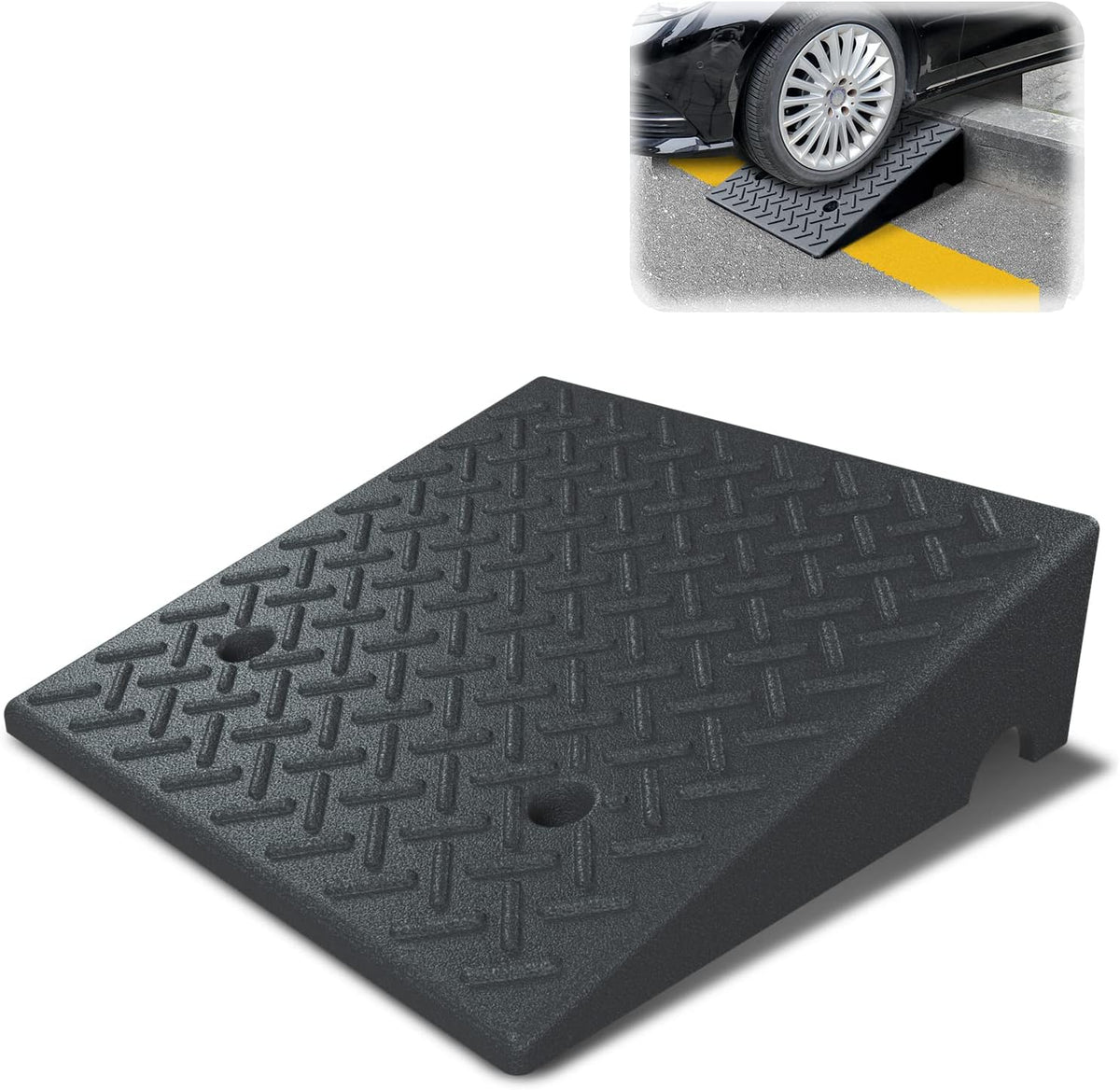 Rubber Curb Ramp 19.6 × 19.6 × 6 Heavy Duty Portable Threshold Ramp 2 PCS F841502