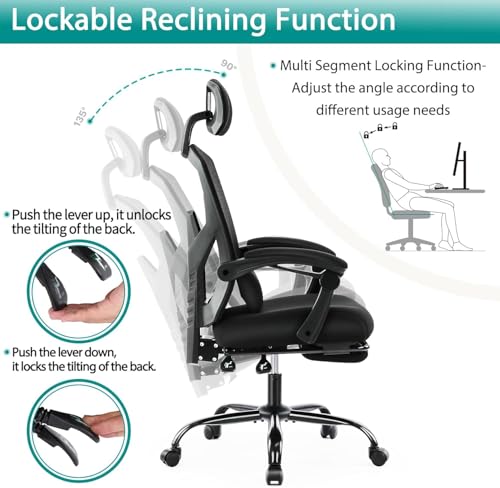 Grey High-Back Mesh Office Chair with Footrest P76344