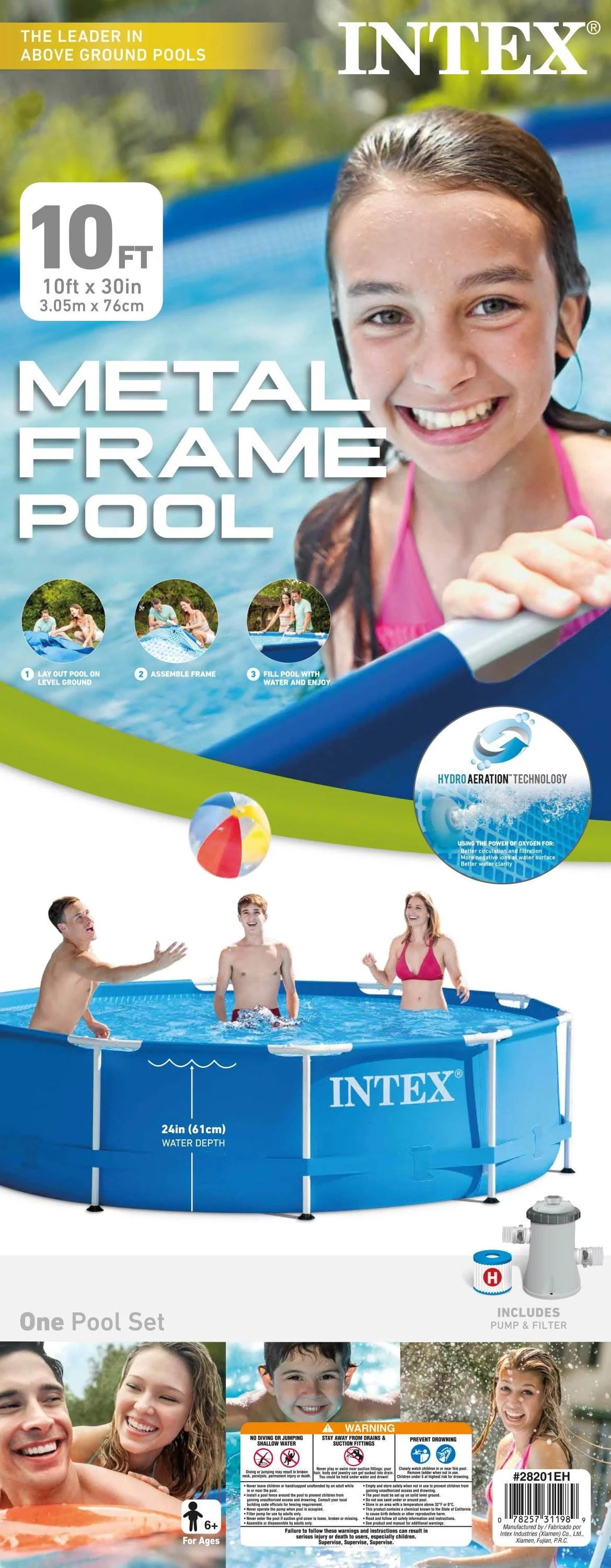 10' x 30 Metal Frame Round Outdoor Swimming Pool with Filter Pump & Cover R681