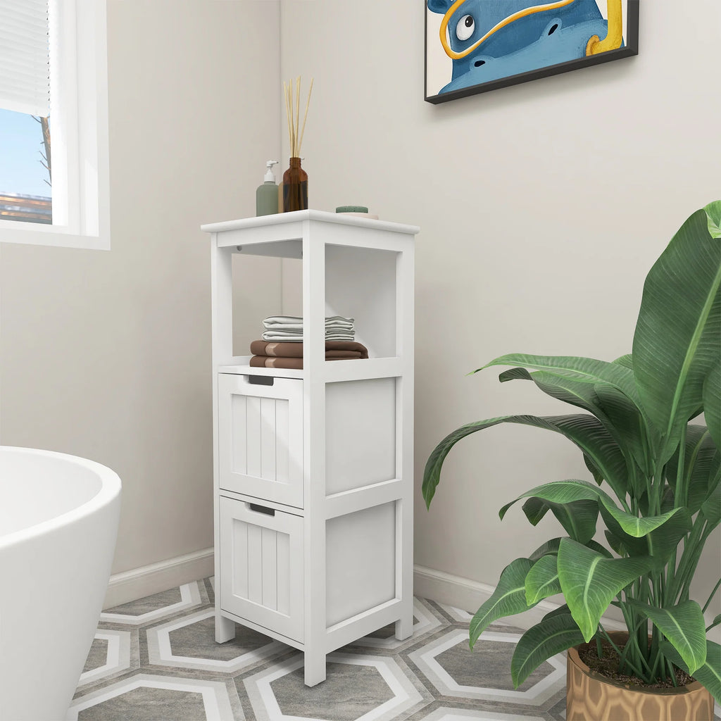 White 2 Drawer 1 Shelf Wood Bathroom Floor Cabinet I568