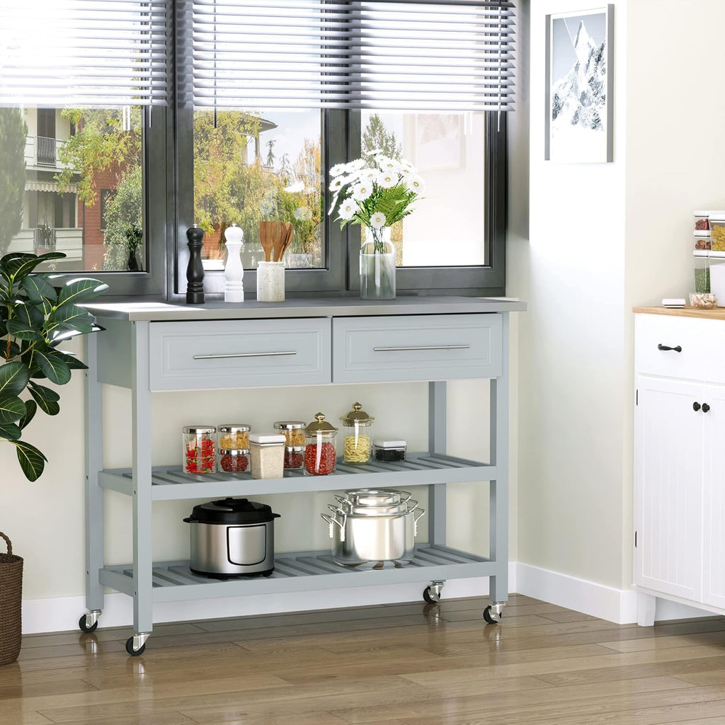 Rolling Kitchen Island Cart with Drawers and Shelves K47756