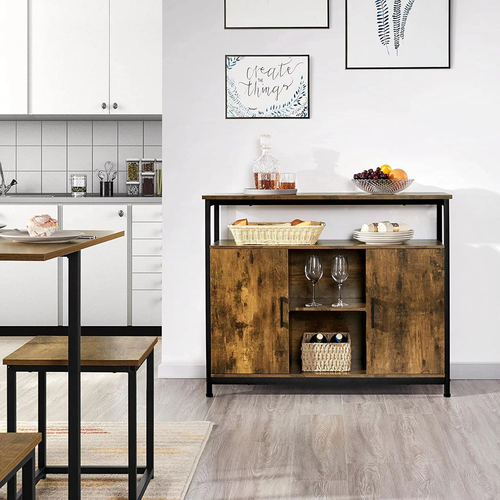 Rustic Brown Sideboard with Two Doors and Adjustable Shelves Q48516
