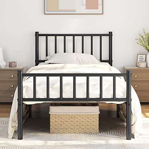 14 Inch Full Size Metal Platform Bed Frame with Spindle Headboard and Footboard, Black L754899