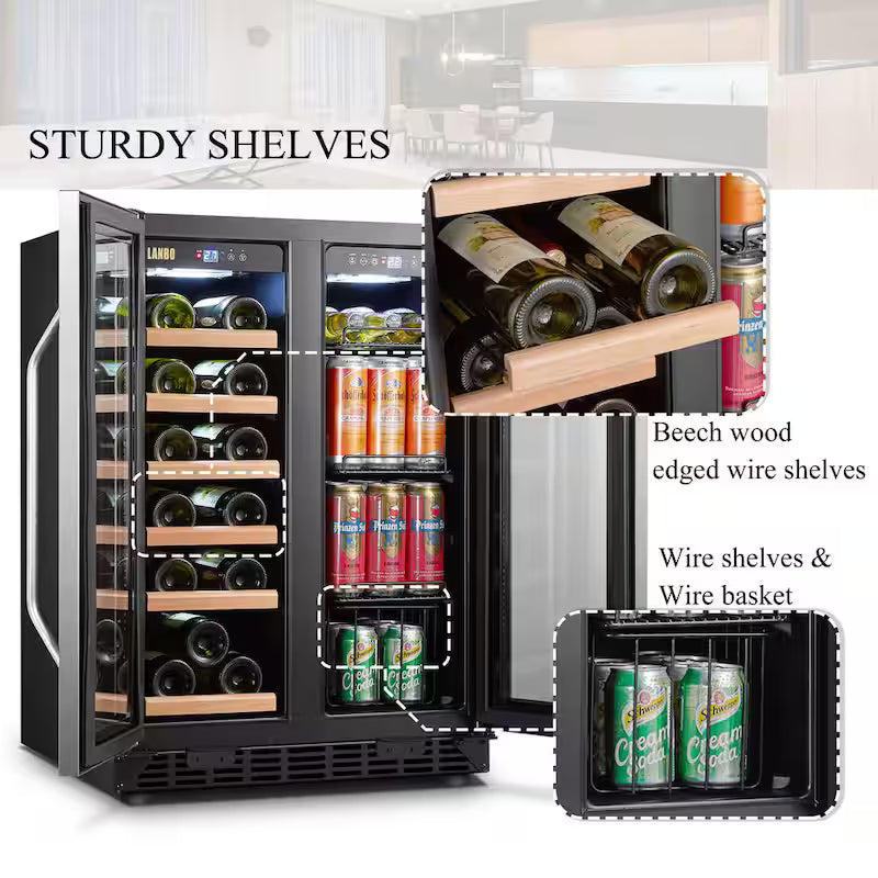 18-Bottle 55-Can Dual Zone Stainless Steel Wine Refrigerator E1640