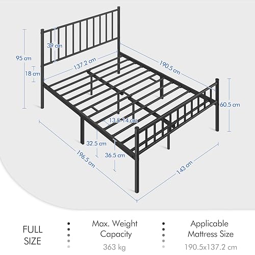 14 Inch Full Size Metal Platform Bed Frame with Spindle Headboard and Footboard, Black L754899