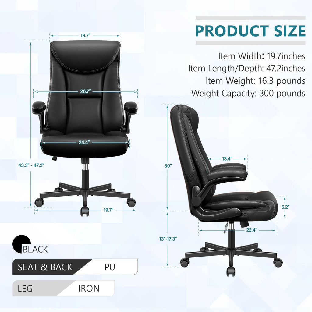 Black Ergonomic Leather Office Chair with Lumbar Support P9461