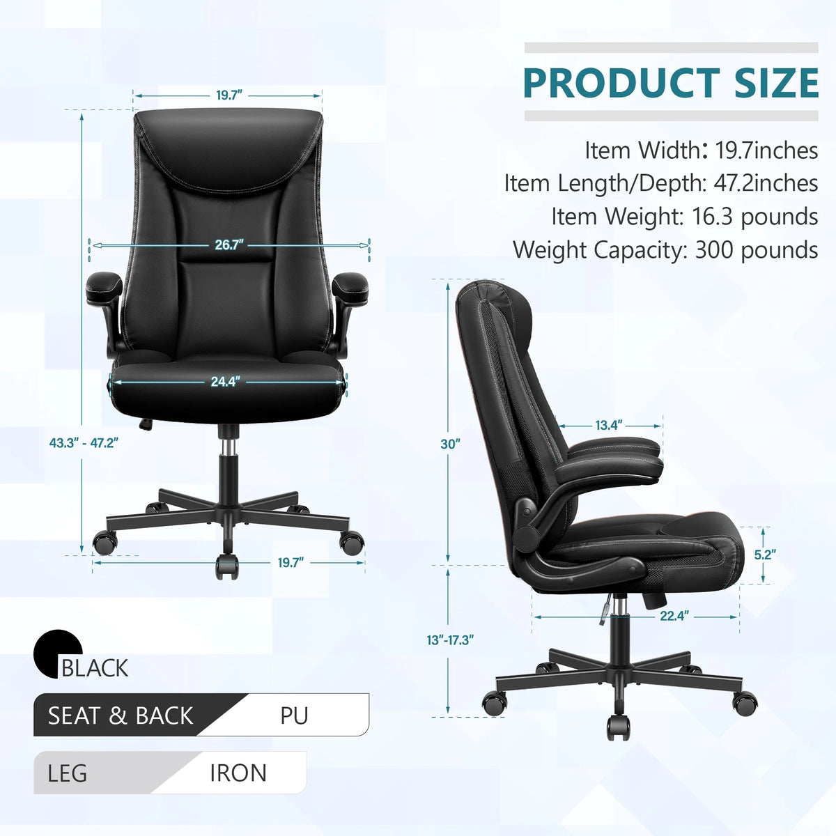 Black Ergonomic Leather Office Chair with Lumbar Support P9461