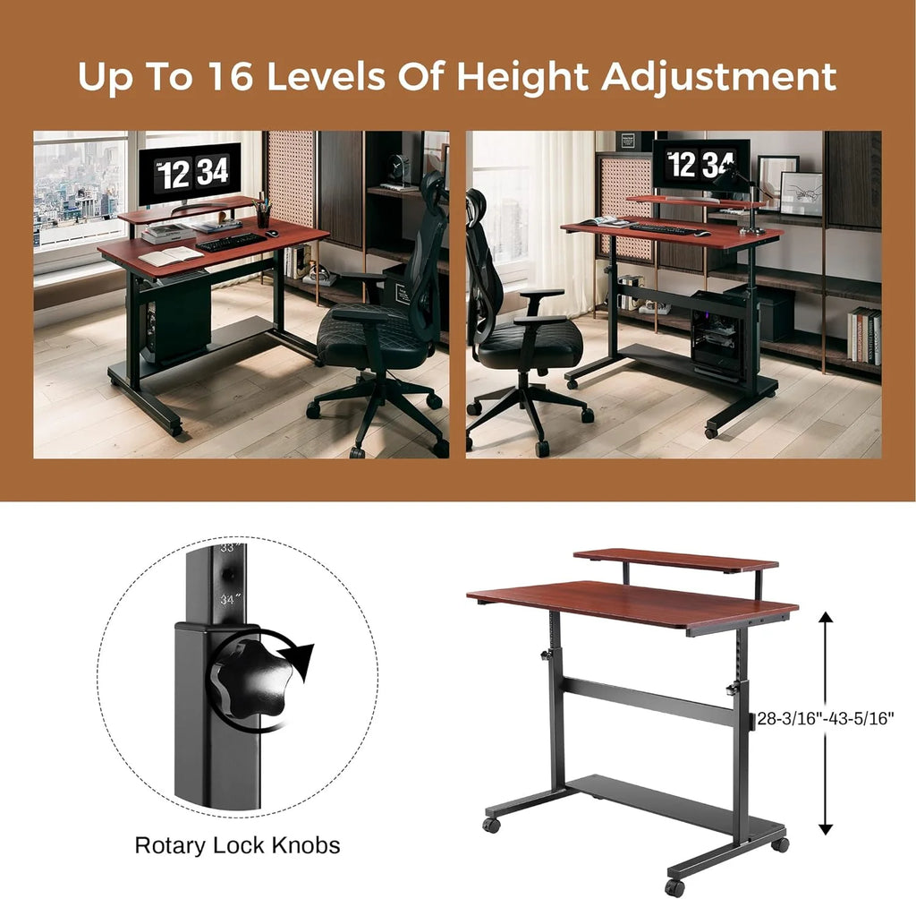 Height Adjustable Portable Computer Desk with Monitor & Hutch Y550