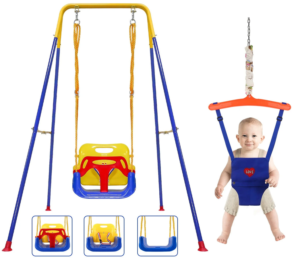 2-in-1 Toddler Swing Set and Baby Jumper V13578