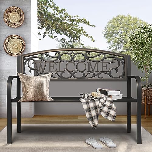 50'' Weatherproof Cast Iron Metal Garden Bench A290724