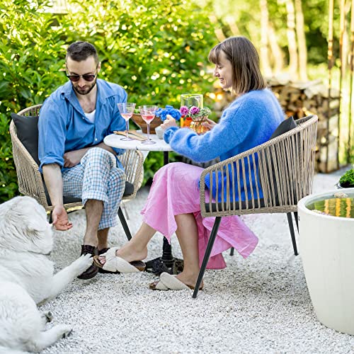 3-Piece Wicker Bistro Set with Cushions and Glass Side Table I36506
