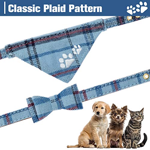 Blue Plaid Dog Collar and Leash Set D544