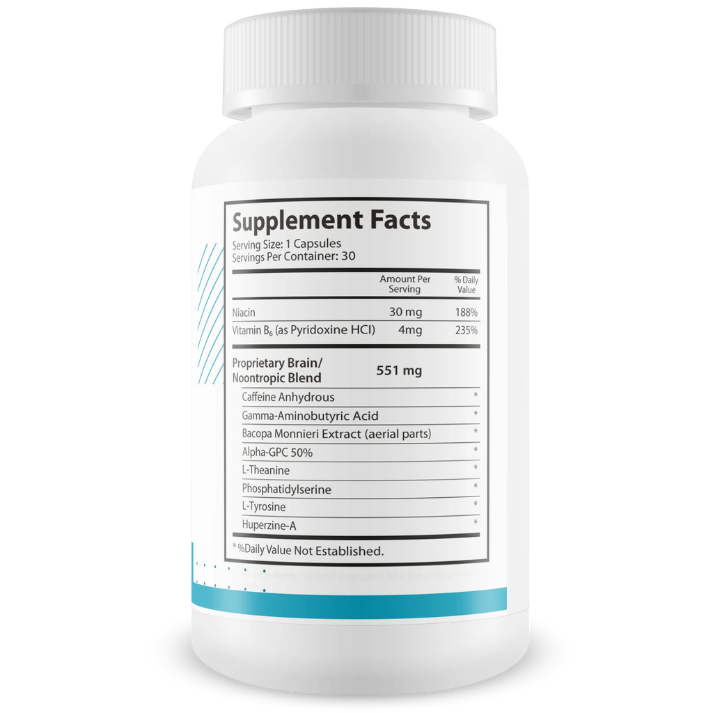 Nootropic Brain Supplement with Bacopa, Niacin, Caffeine + L-Theanine, GABA Y199