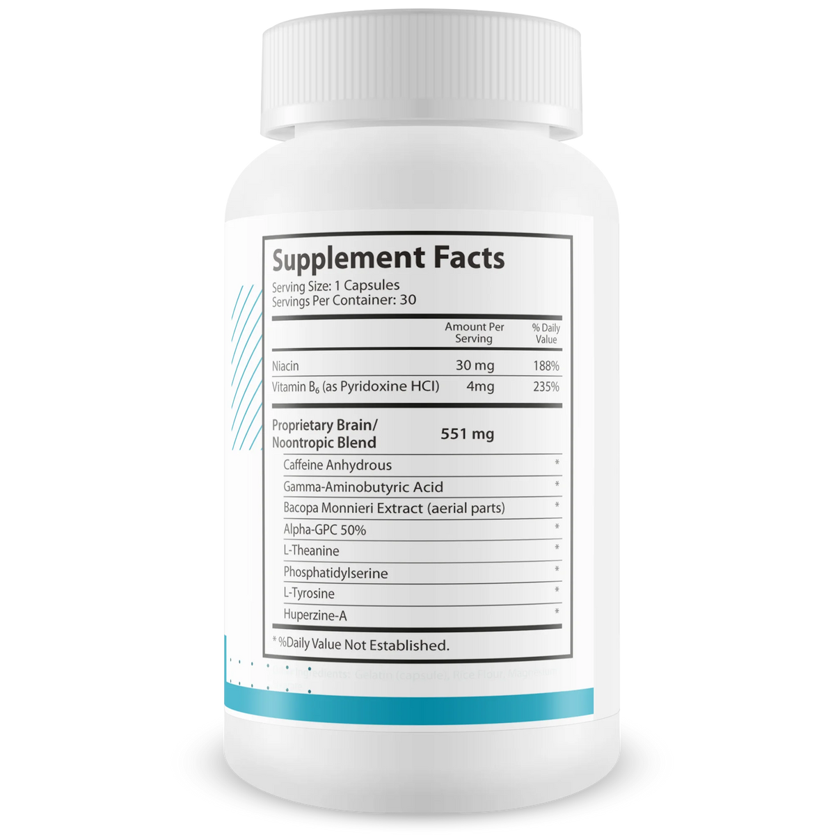 Nootropic Brain Supplement with Bacopa, Niacin, Caffeine + L-Theanine, GABA Y199