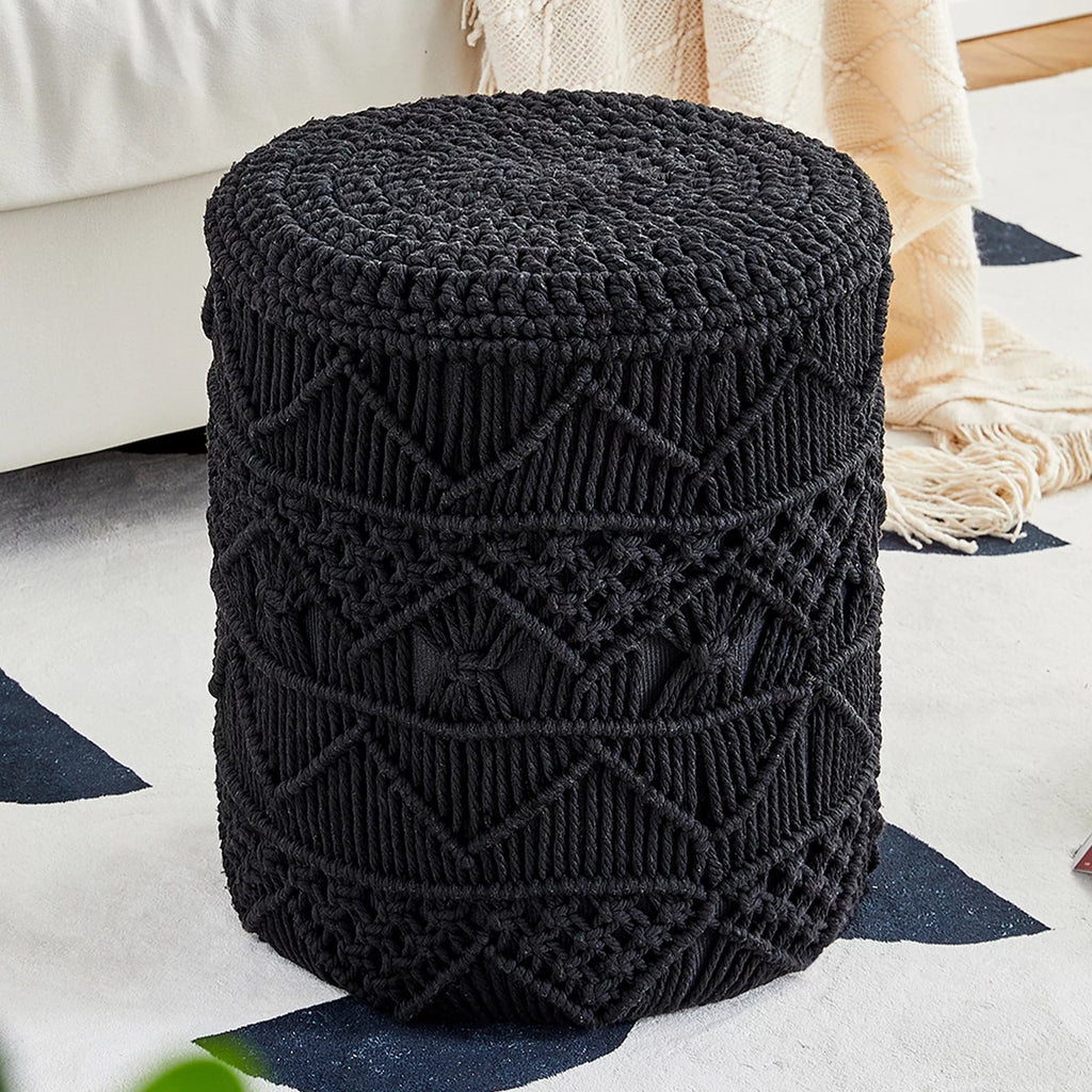 Hand Knitted Cotton Round Pouf Ottoman X24159