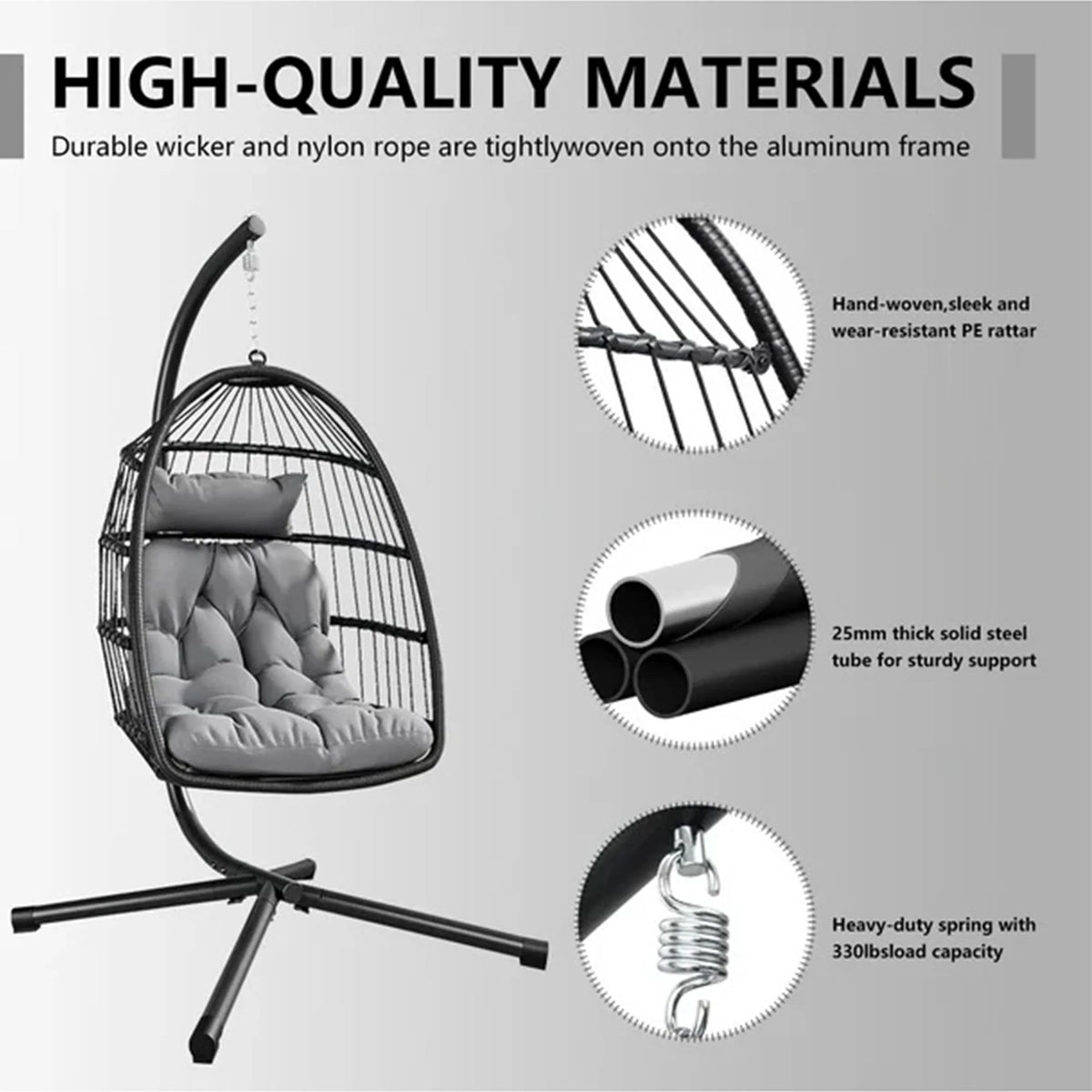 Large Hanging Egg Chair with Stand and Cushion L39160