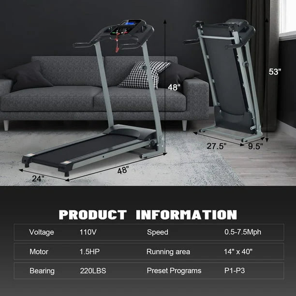 Foldable Incline Treadmill 230 LB Capacity Z1926