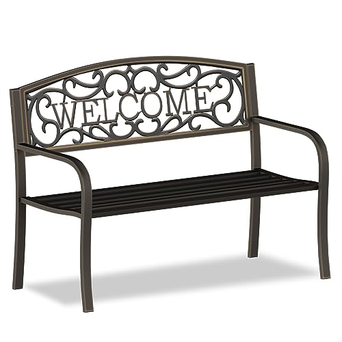 50'' Weatherproof Cast Iron Metal Garden Bench A290724
