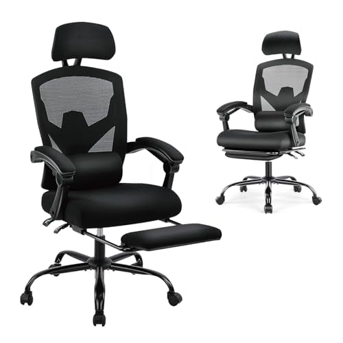 Grey High-Back Mesh Office Chair with Footrest P76344