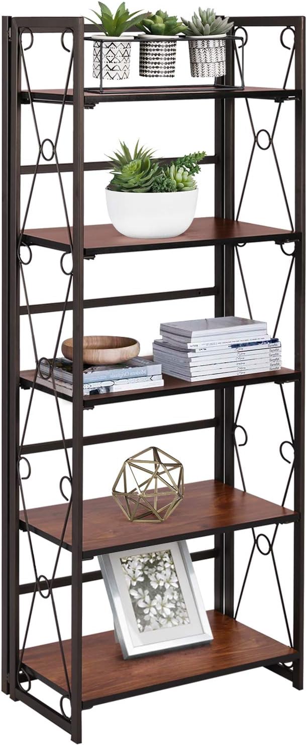 5 Shelf Folding Bookcase with Metal Frame L4348