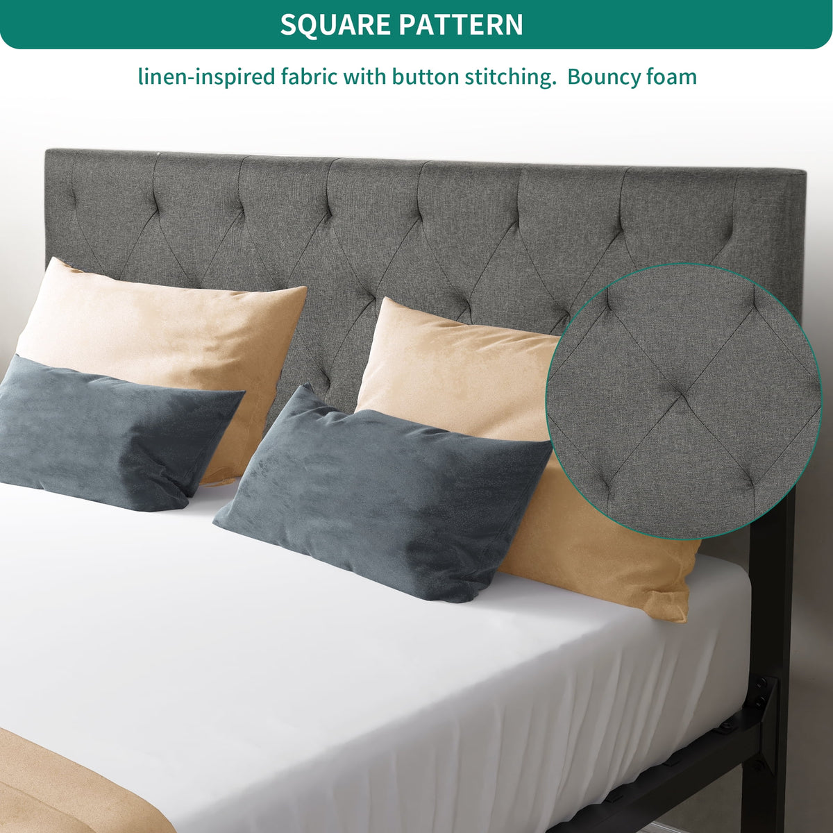 Full Size Upholstered Platform Bed with Adjustable Headboard L6783