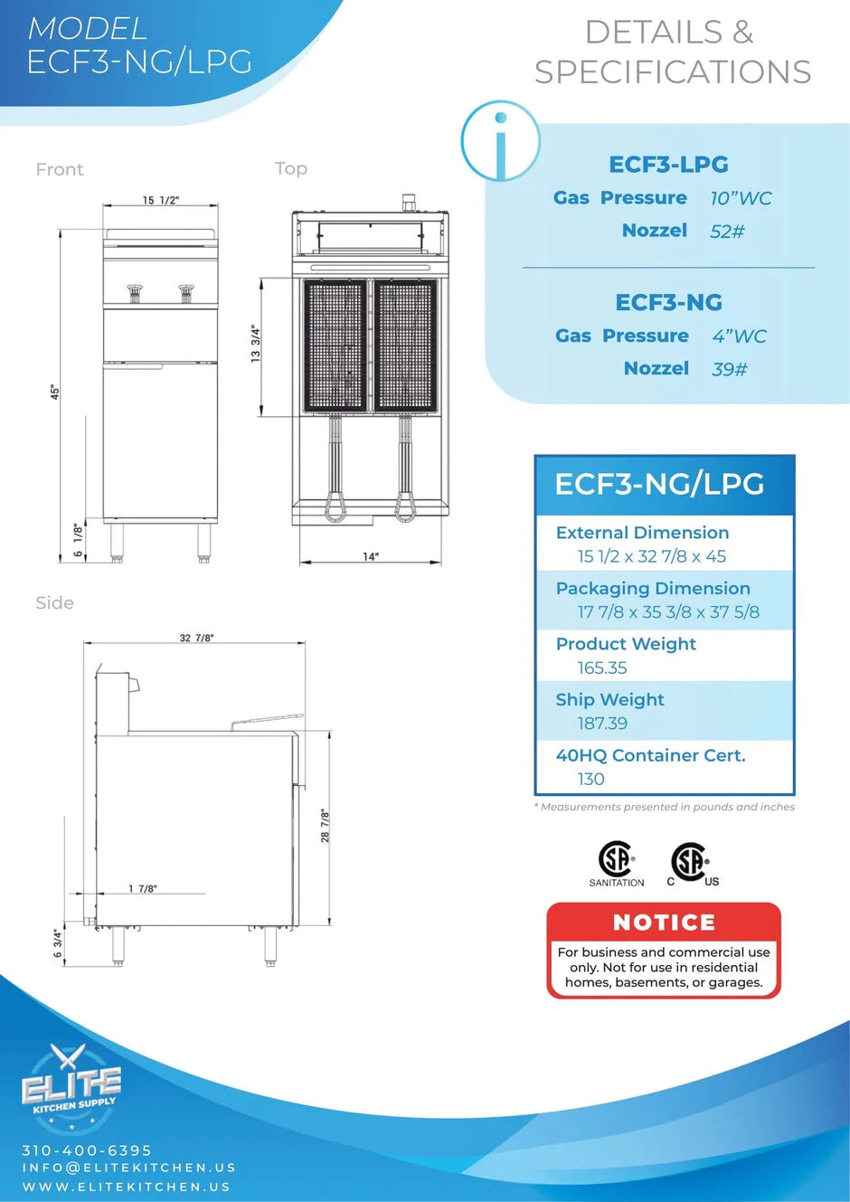 Natural Gas 15 in. 90000BTU Commercial Fryer I690866