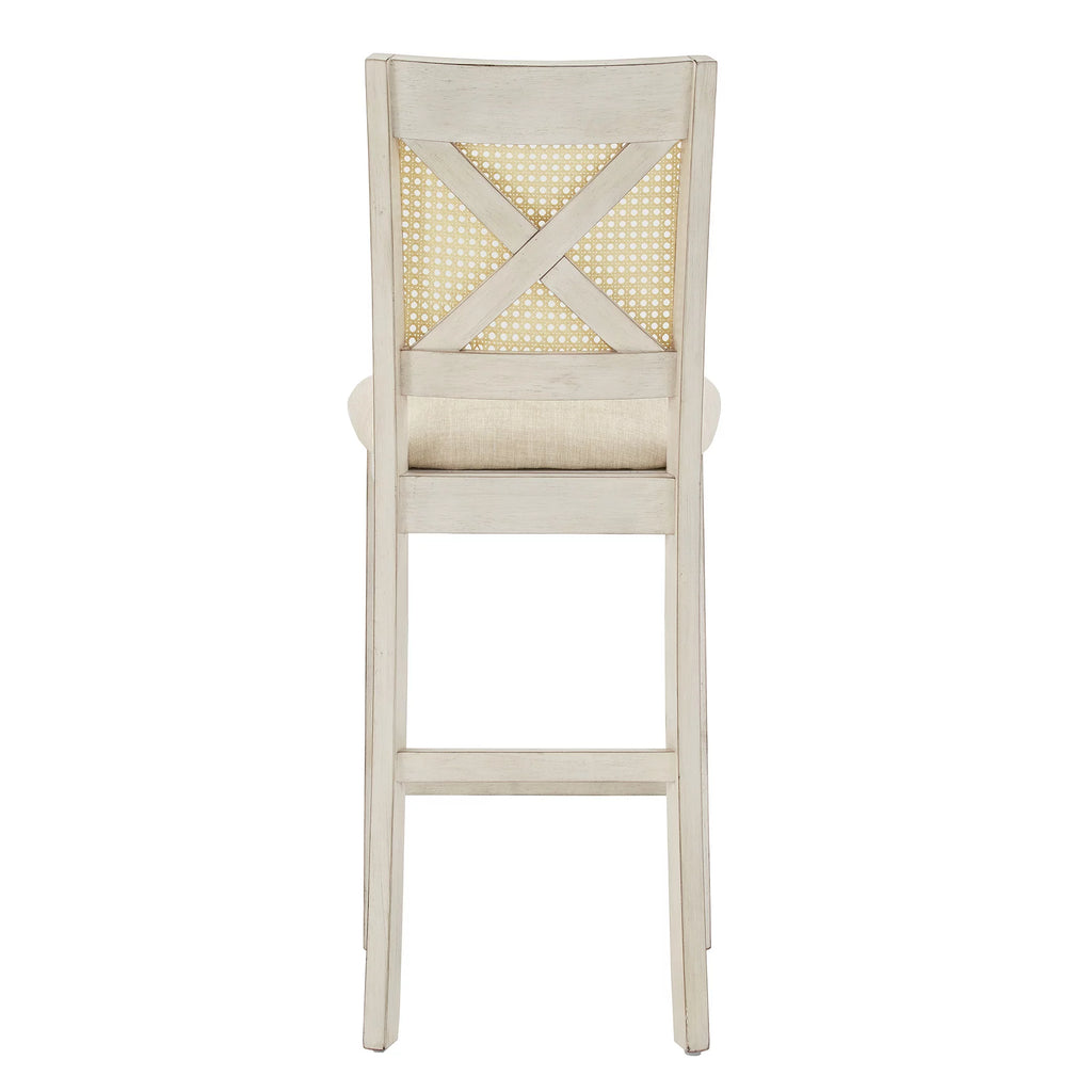 Antique White Beige Linen Counter Height Chair Set of 2 E164151
