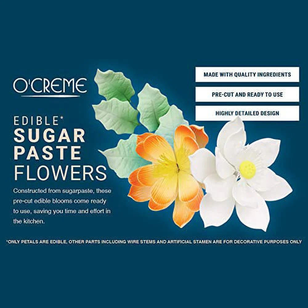 Edible Sugar Flower Spray 6 Inch Set of 3 White with Buds T923037