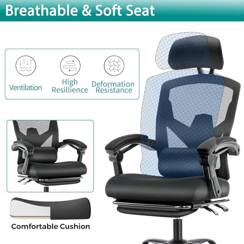 Grey High-Back Mesh Office Chair with Footrest P76344