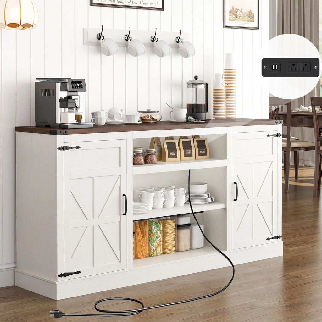 57 Double Barn Door Cabinet with Power Outlet & LED Light P4282