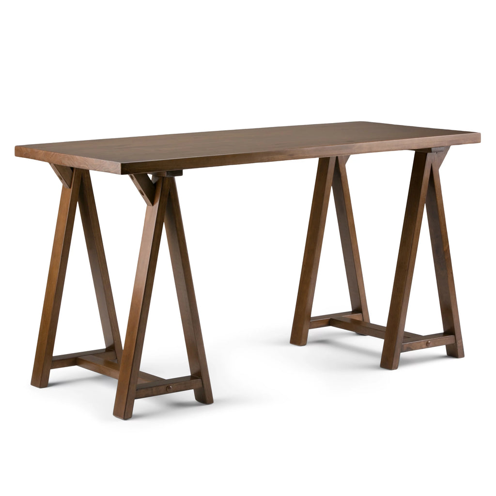 Solid Wood 56 inch Wide Writing Desk Dark Chestnut Brown G224088